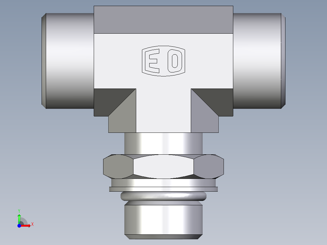 卡套式工业通用硬管接头EO_Adjustable_locknut_branch_tee_TEE15LMOROMDCF前视图