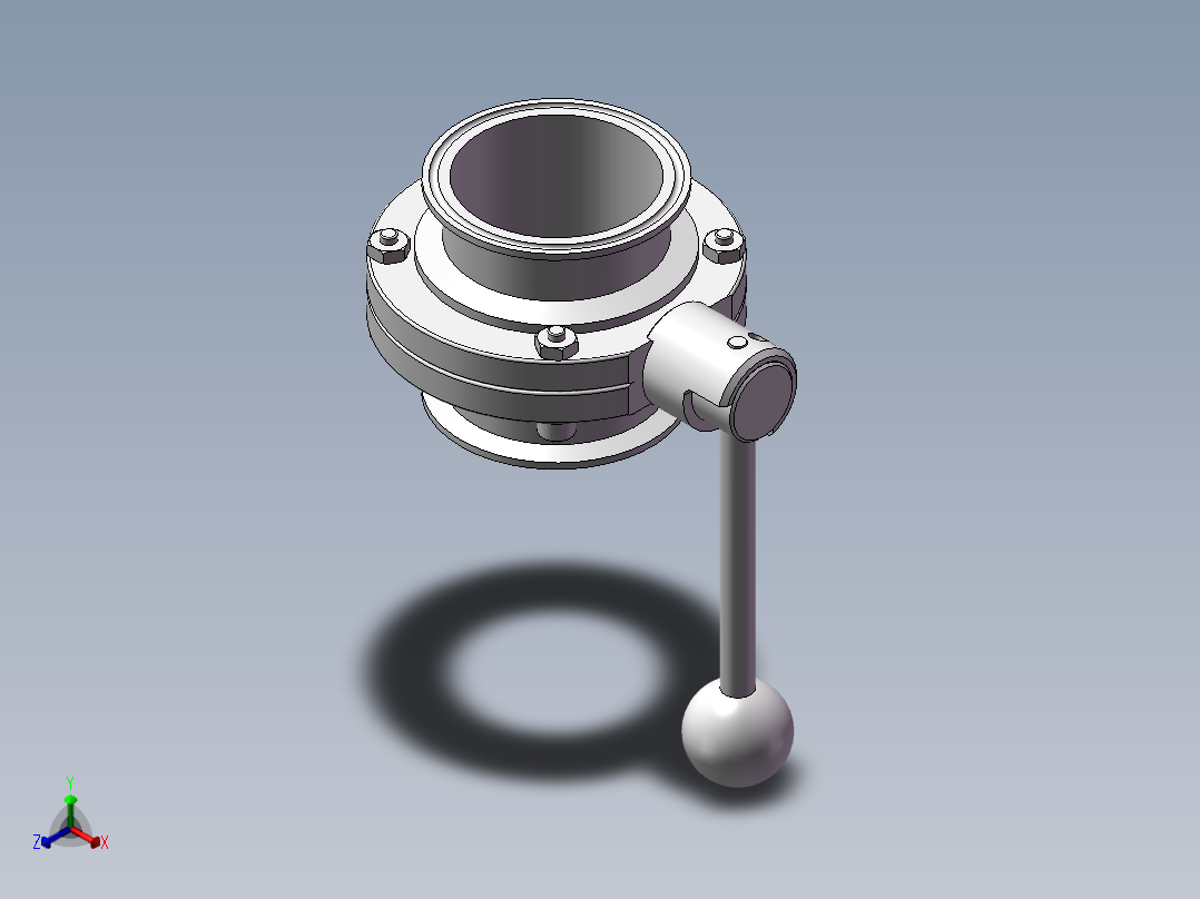 3寸拉杆式夹式蝶阀（实测）正等轴测图