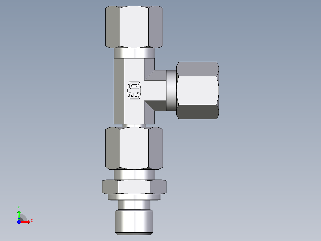 卡套式工业通用硬管接头EO_Assembled_adjustable_standpipe_run_tee_EVL08LR71前视图