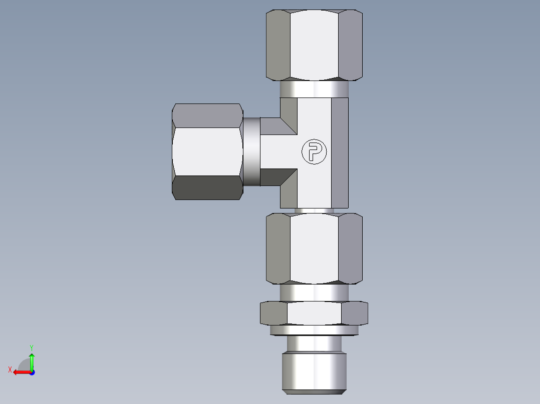 卡套式工业通用硬管接头EO_Assembled_adjustable_standpipe_run_tee_EVL08LR71后视图