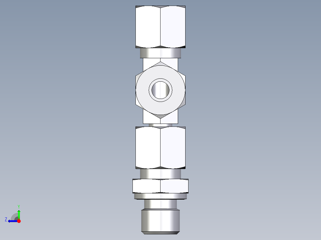 卡套式工业通用硬管接头EO_Assembled_adjustable_standpipe_run_tee_EVL08LR71右视图