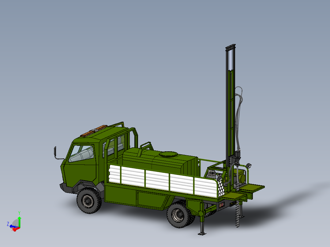 中型钻机<span style='color: red'>卡车</span><span style='color: red'>简易</span>模型3D图纸 Solidworks设计