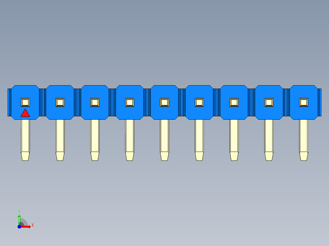 彩色公排针 100mil 2.54mm 系列-DS1022_blue_1x09p_100mil_TypeD_rev1.0前视图