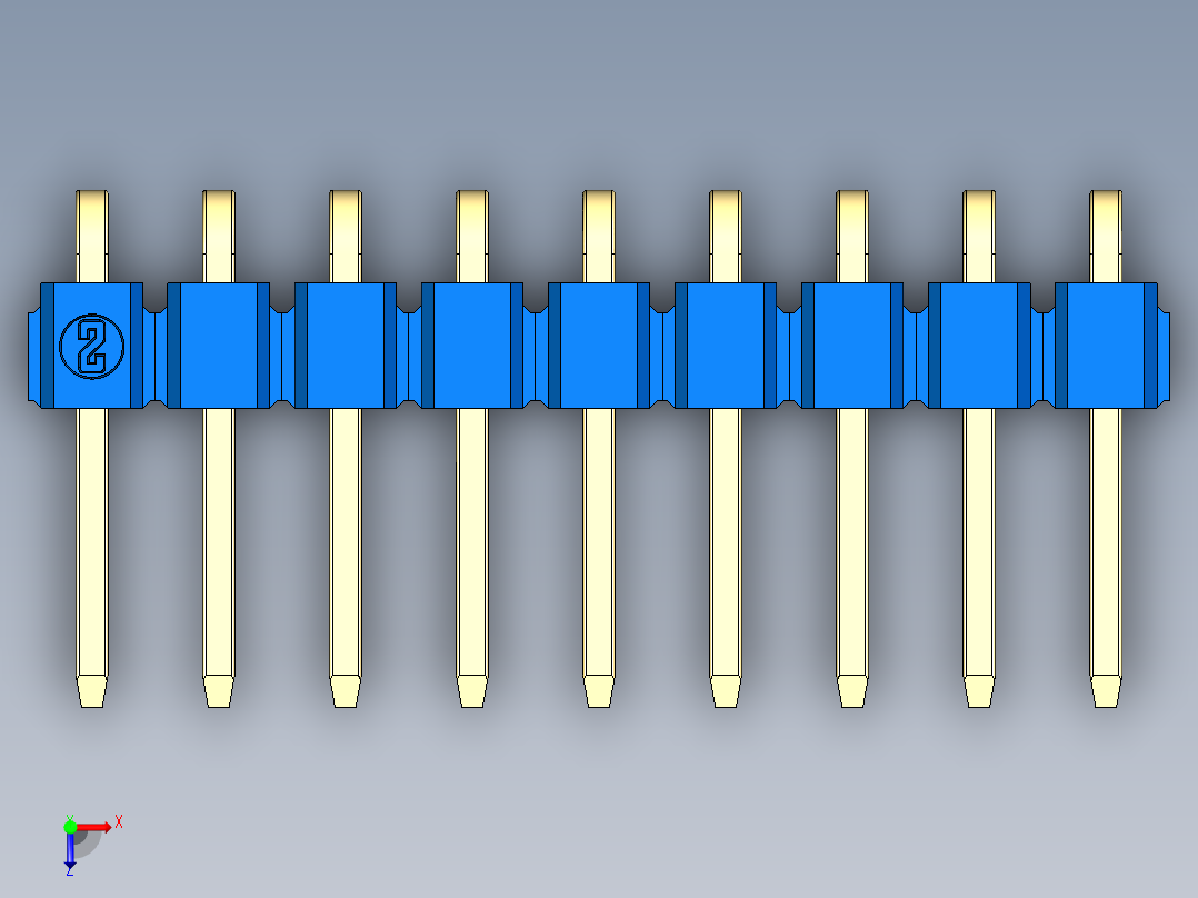 彩色公排针 100mil 2.54mm 系列-DS1022_blue_1x09p_100mil_TypeD_rev1.0俯视图