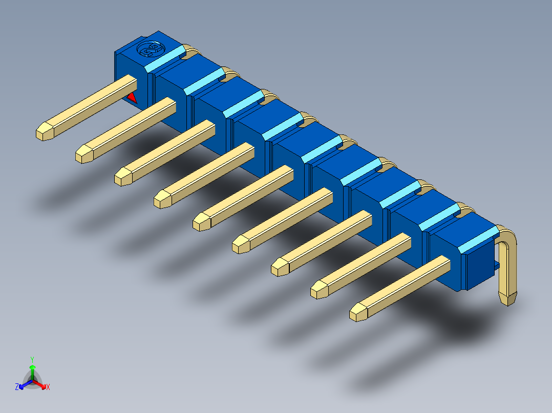 彩色公排针 100mil 2.54mm 系列-DS1022_blue_1x09p_100mil_TypeD_rev1.0正等轴测图
