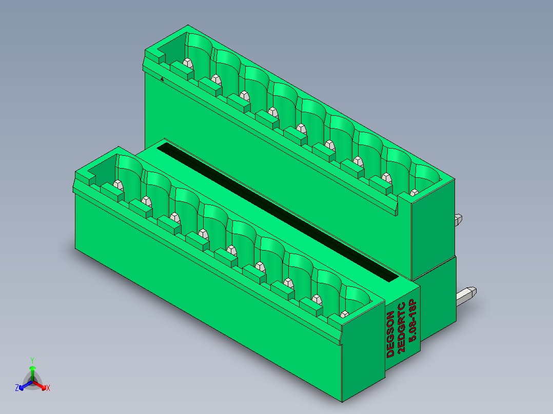 DEGSON 2EDG 系列 5.08mm 可插拔接线端子组-2EDGRTC-5.08-18P-14-00AH正等轴测图