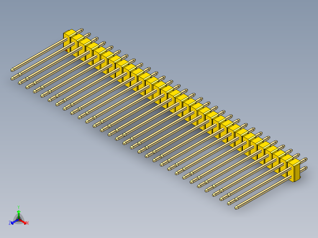 彩色公头100mil（2.54mm）系列-DS1021_yellow_2x31p_100mil_Type19_rev1.0正等轴测图