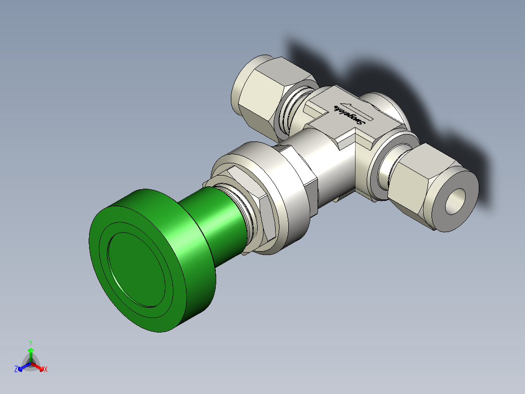 不锈钢高流量计量阀，6毫米世伟洛克管接头正等轴测图