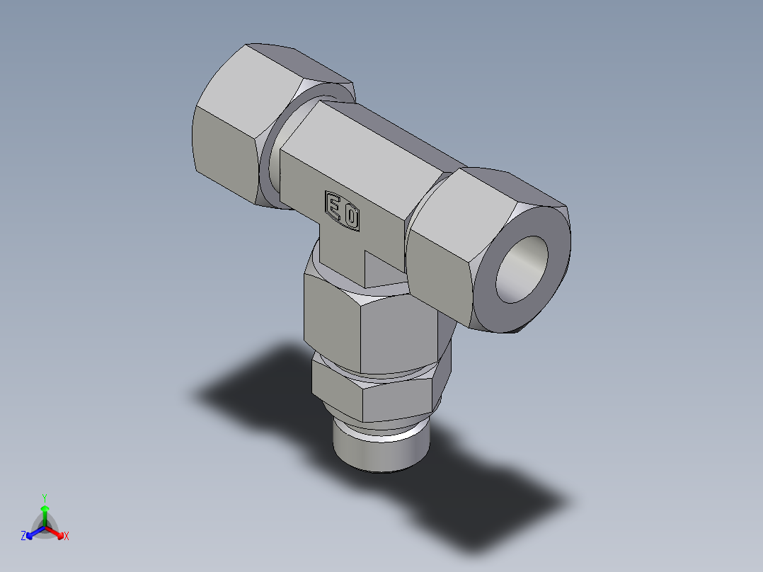 卡套式工业通用硬管接头EO_Assembled_adjustable_standpipe_branch_tee_EVT16SR71正等轴测图