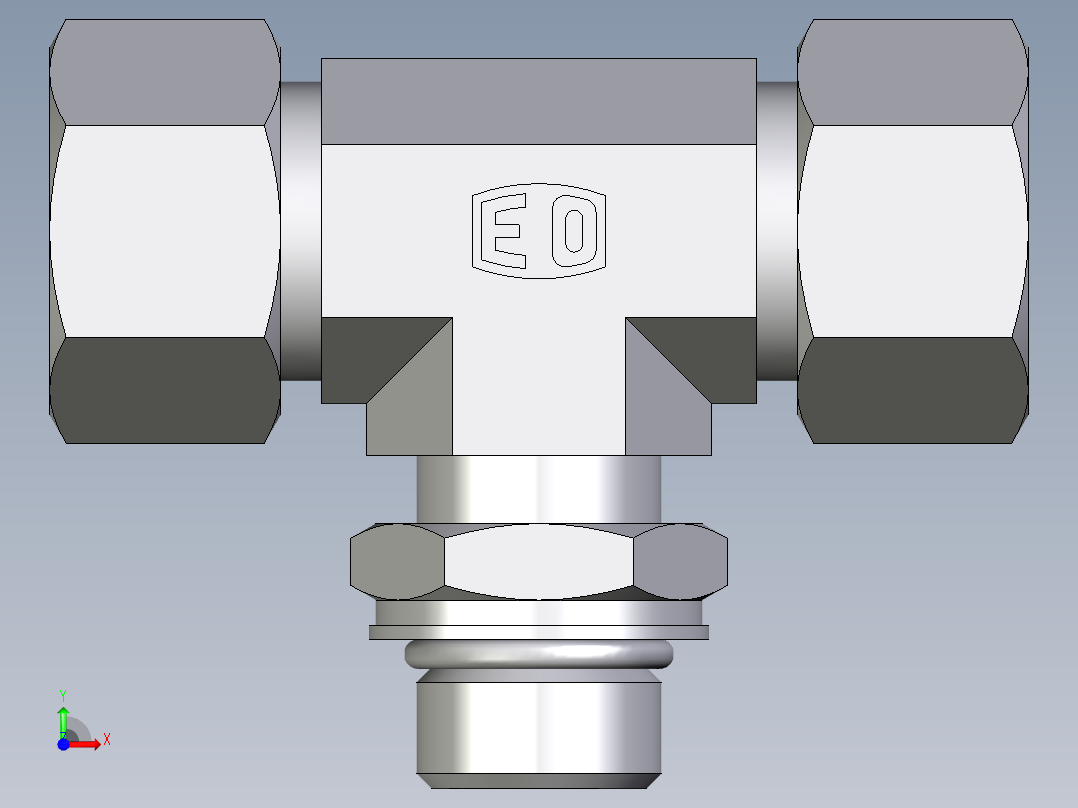卡套式工业通用硬管接头EO_Adjustable_locknut_branch_tee_TEE15LMORCF前视图
