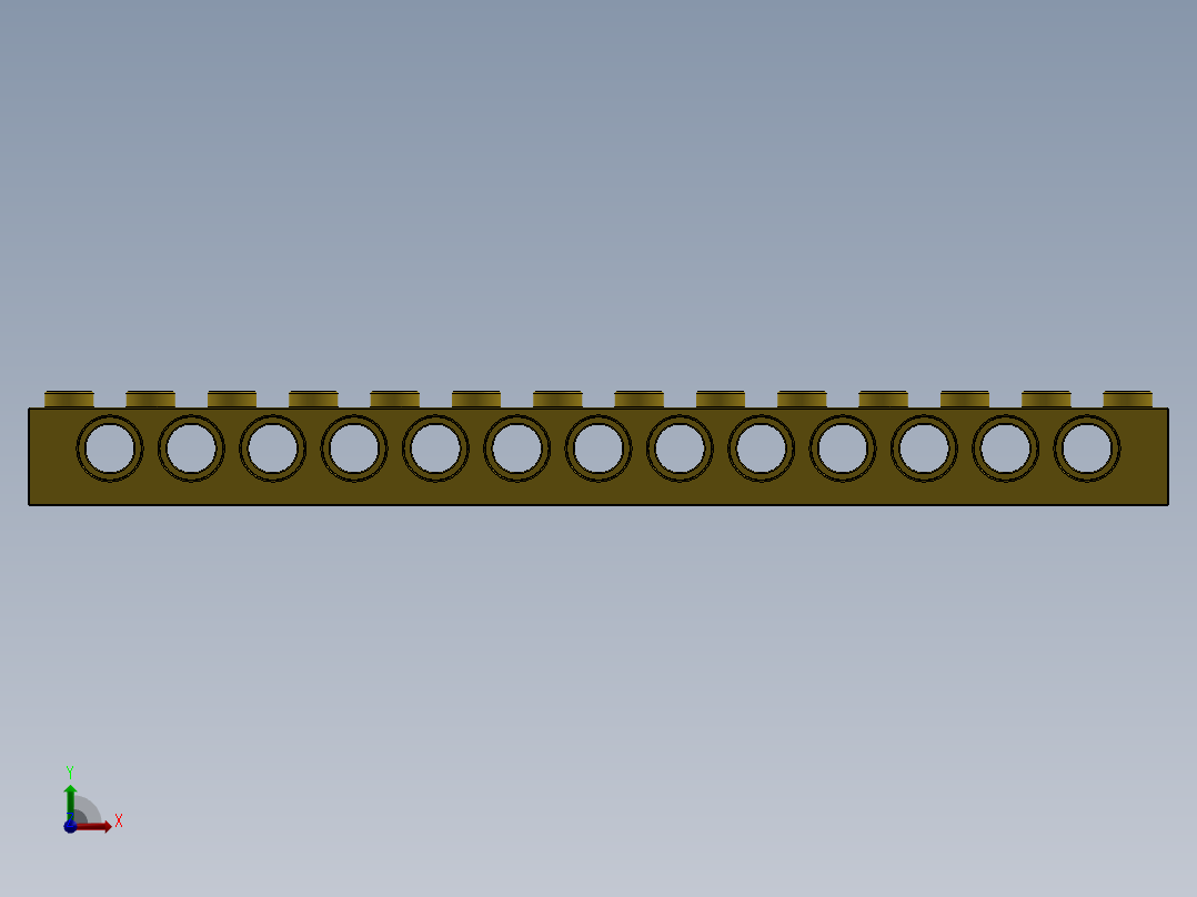 乐高机械组积木（横梁）-4195727 - 4544376 - 4655571 - 32018 Yellow Technic Brick 1 x 14 with Holes前视图