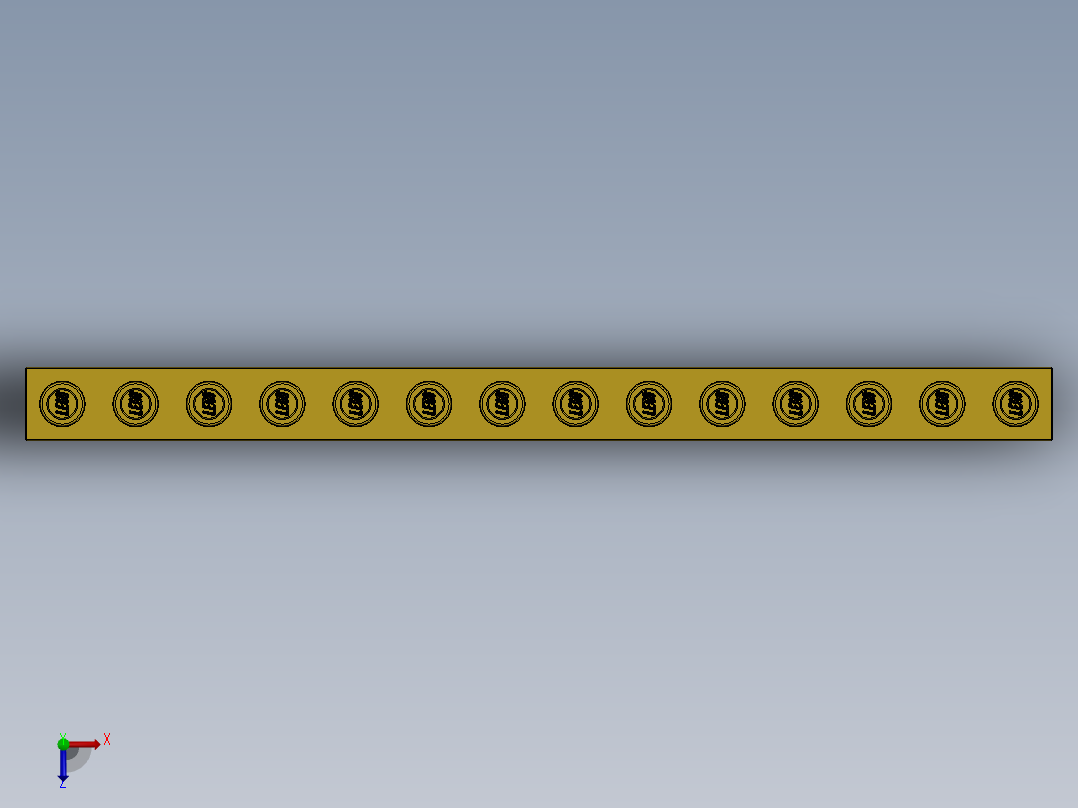 乐高机械组积木（横梁）-4195727 - 4544376 - 4655571 - 32018 Yellow Technic Brick 1 x 14 with Holes俯视图