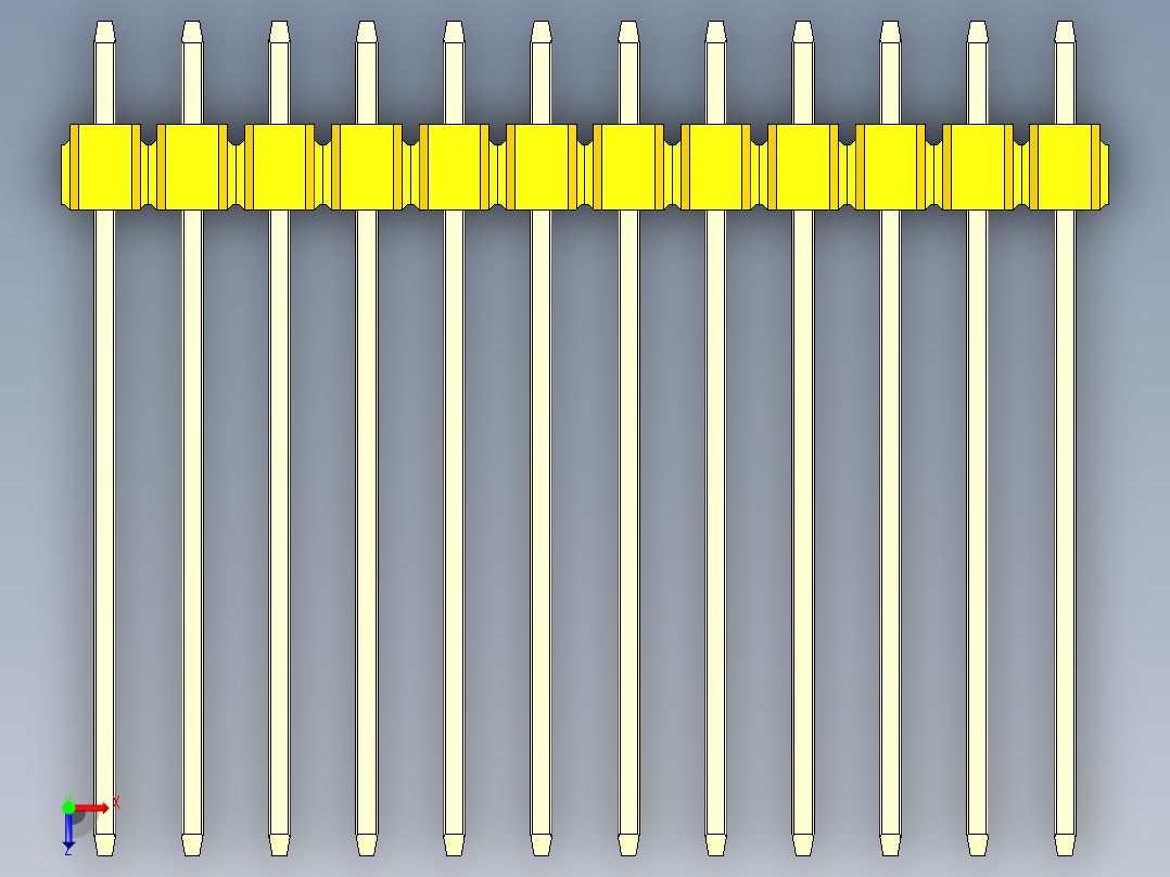 彩色公头100mil（2.54mm）系列-DS1021_yellow_2x12p_100mil_Type19_rev1.0俯视图