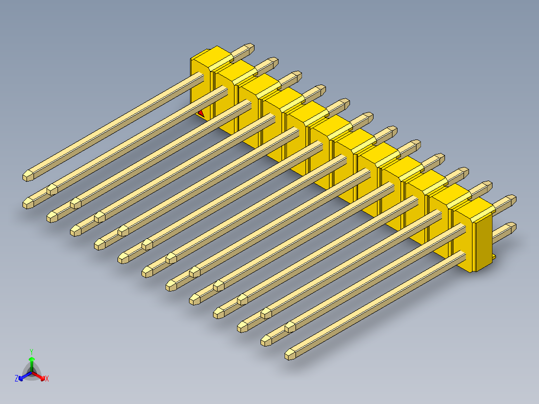 彩色公头100mil（2.54mm）系列-DS1021_yellow_2x12p_100mil_Type19_rev1.0正等轴测图