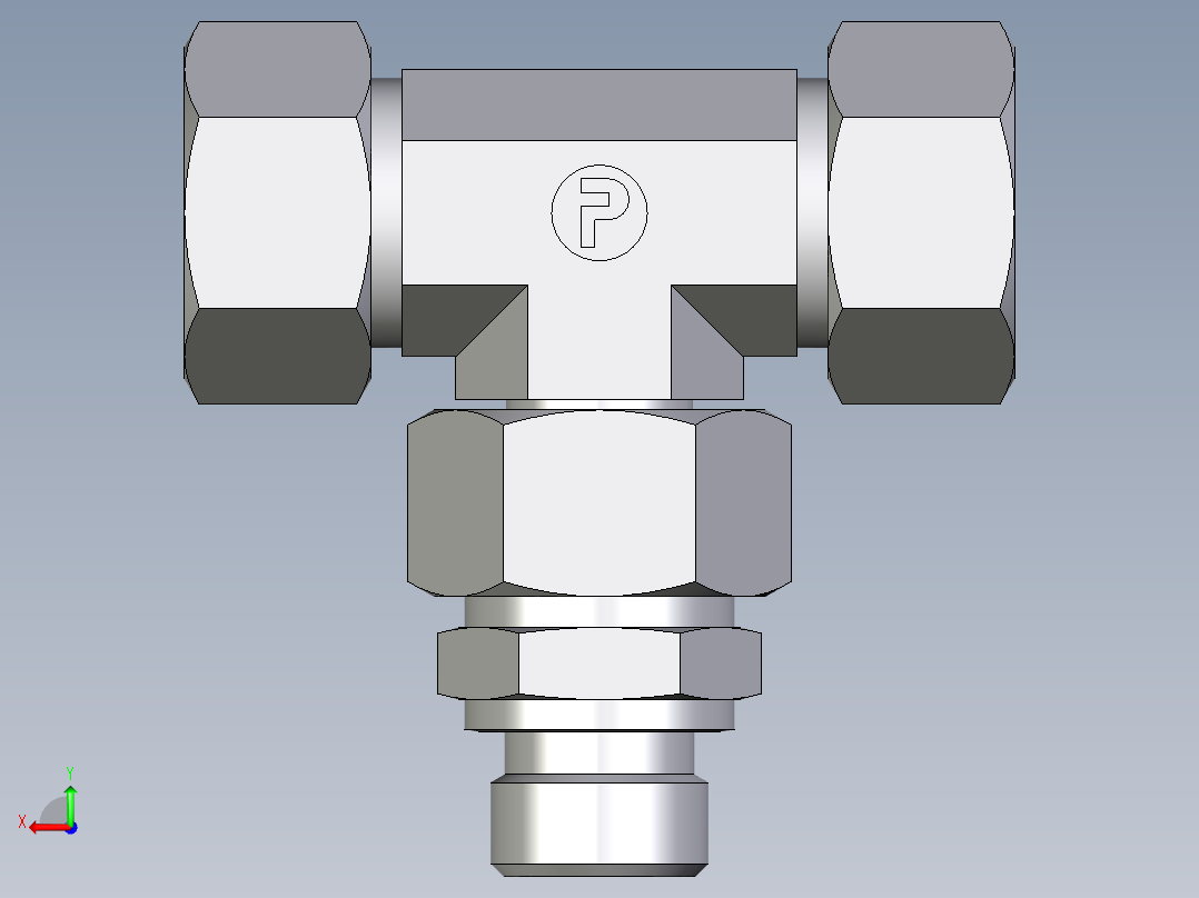 卡套式工业通用硬管接头EO_Assembled_adjustable_standpipe_branch_tee_EVT18LR71后视图