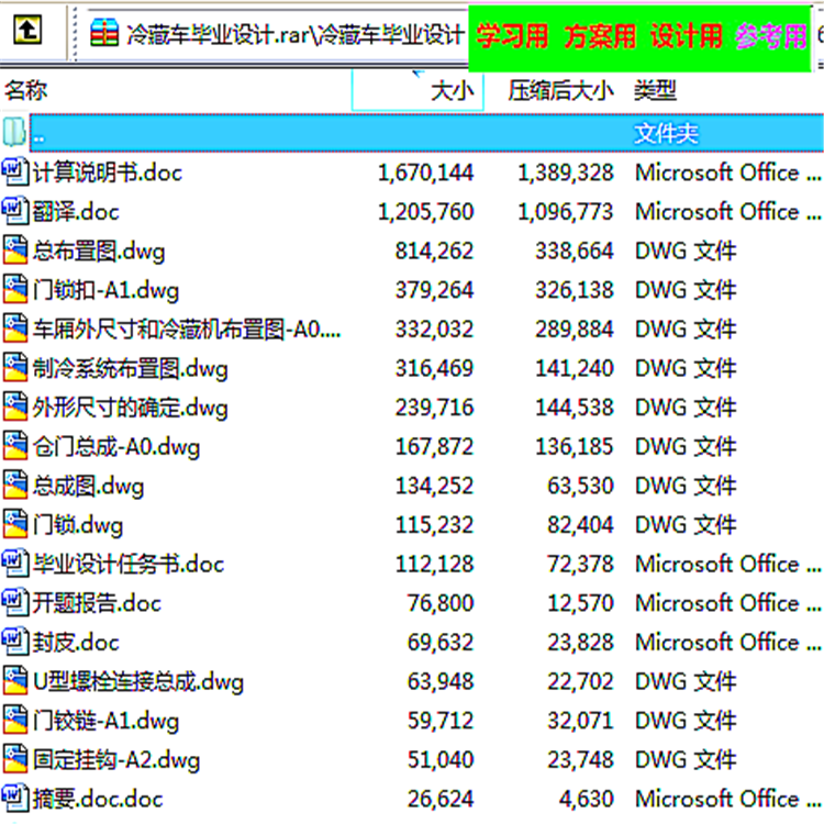 轻型冷藏车车厢CAD图纸（带说明书） 机械参考资料设计素材