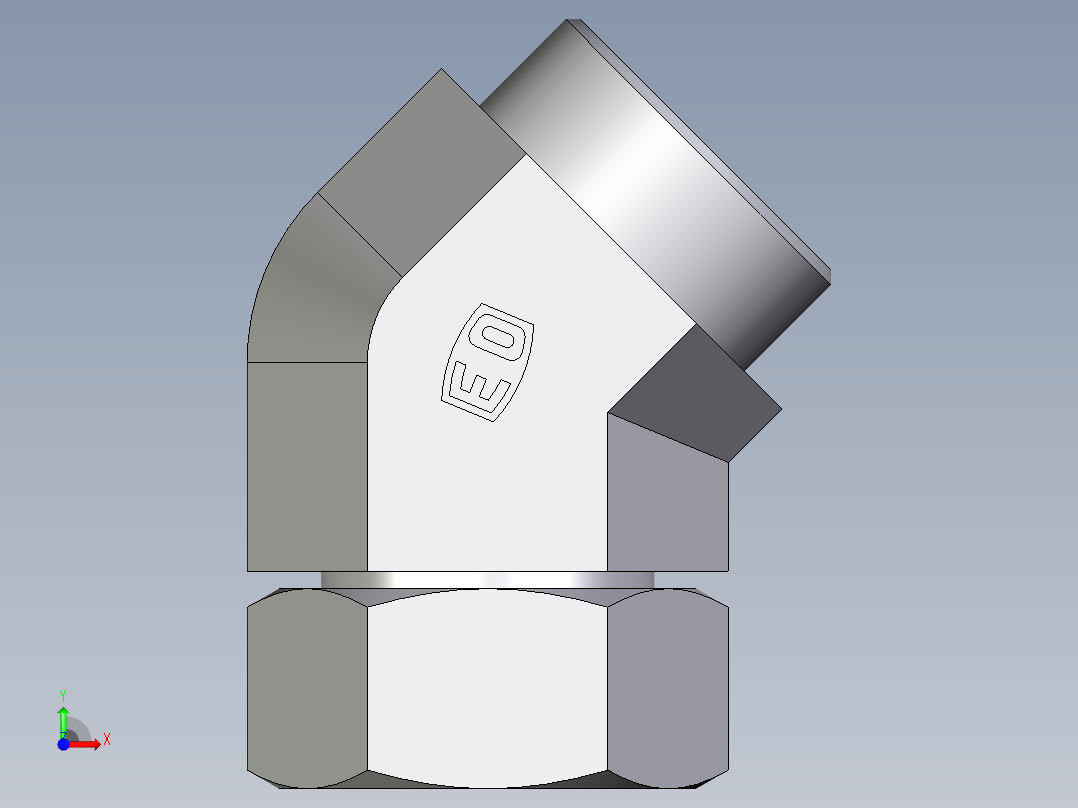 卡套式工业通用硬管接头EO_Swivel_nut_45_deg_elbow_EV35LOMD71前视图
