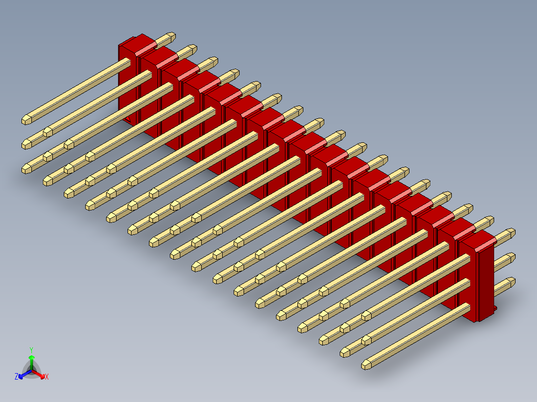 彩色公头100mil（2.54mm）系列-DS1021_red_3x17p_100mil_Type5_rev1.0正等轴测图