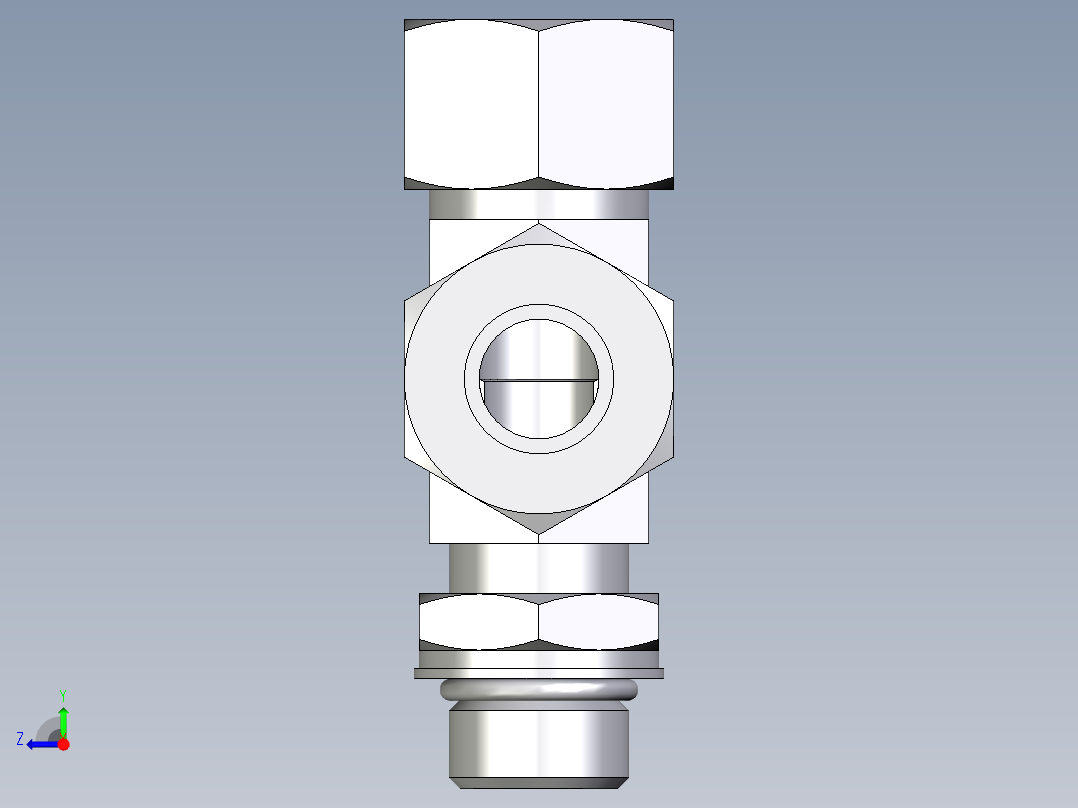 卡套式工业通用硬管接头EO_Adjustable_locknut_run_tee_LEE15LMORCF右视图