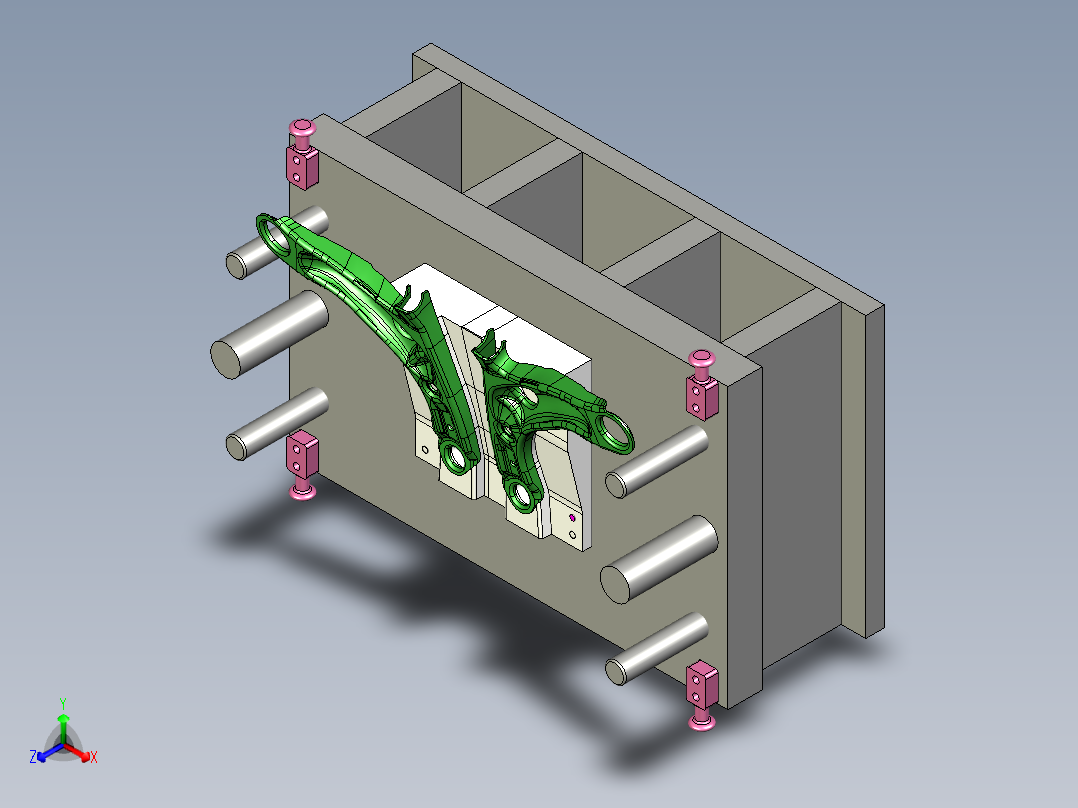 [冲压模具]特斯拉悬挂摆臂的冲压模具op70正等轴测图
