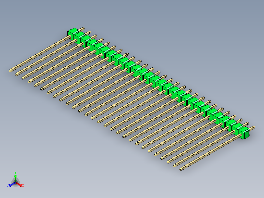 彩色公头100mil（2.54mm）系列-DS1021_green_1x28p_100mil_Type43_rev1.0正等轴测图