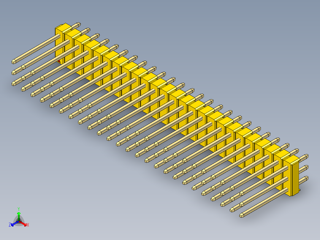 彩色公头100mil（2.54mm）系列-DS1021_yellow_3x25p_100mil_Type5_rev1.0正等轴测图