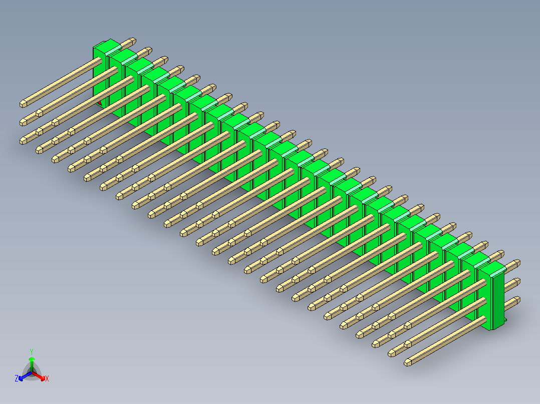 彩色公头100mil（2.54mm）系列-DS1021_green_3x25p_100mil_Type5_rev1.0正等轴测图