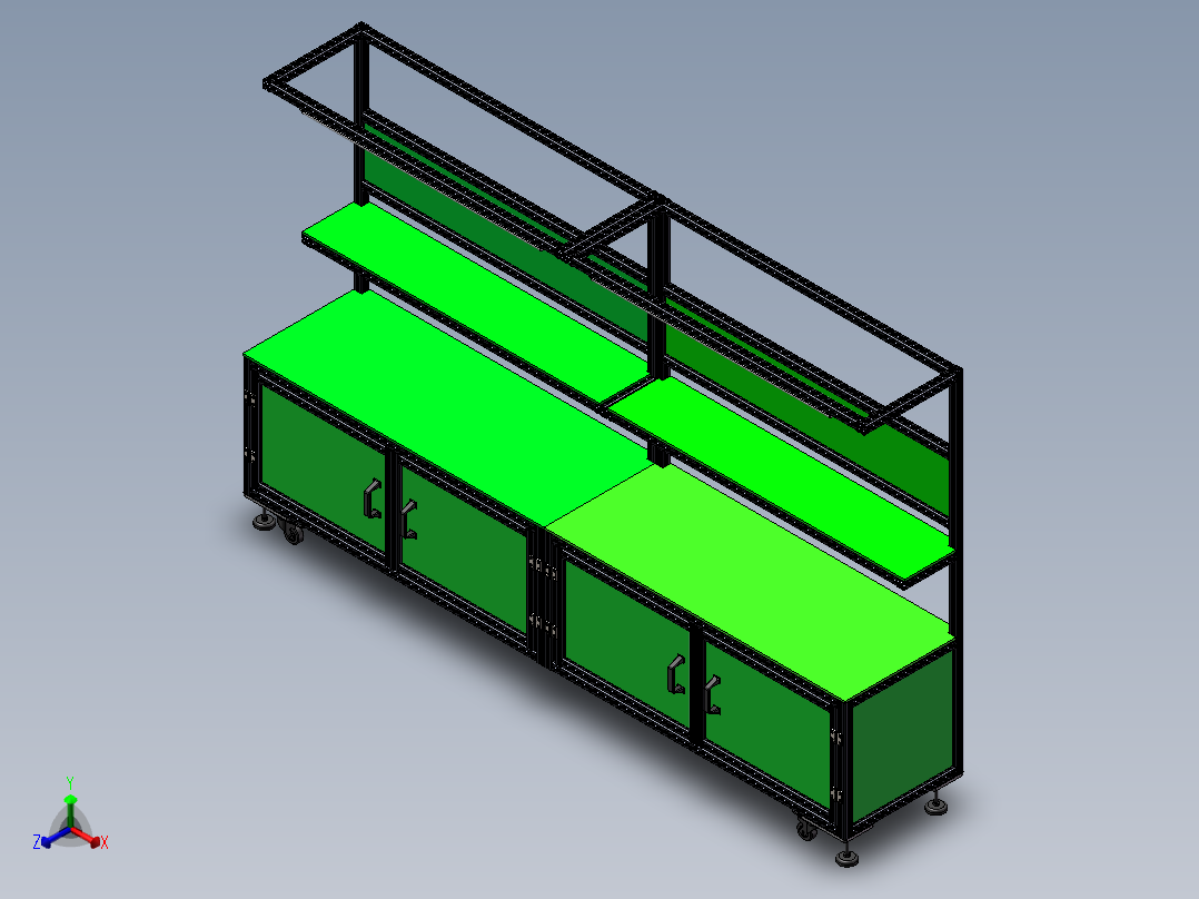 车间单面工作台40型材作业工作台操作台产线作业工作台3d图纸正等轴测图