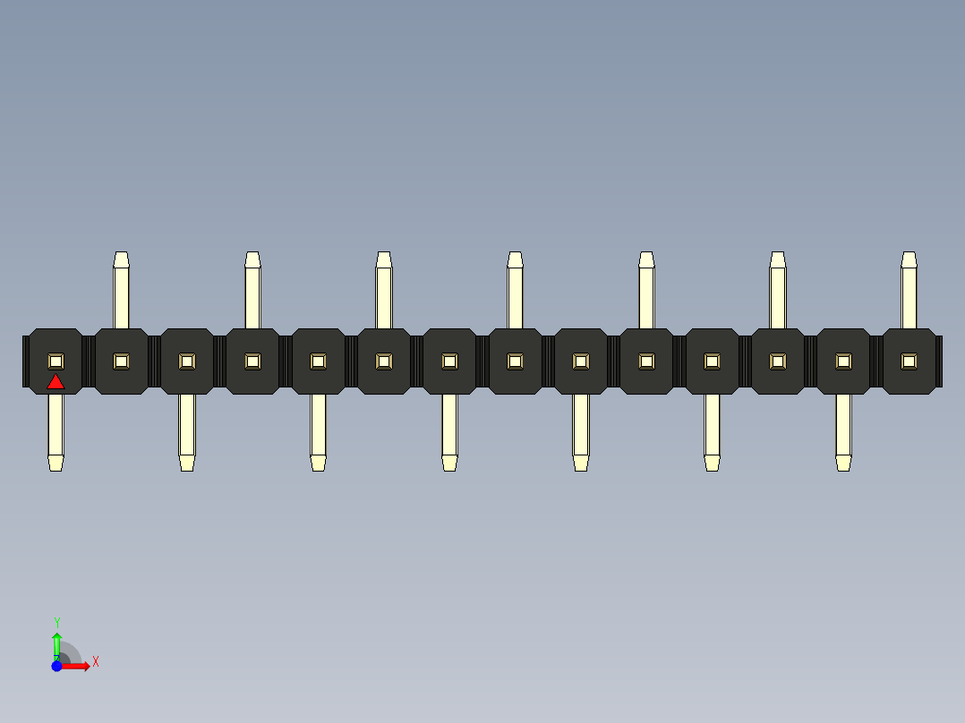 彩色公排针 100mil 2.54mm 系列-DS1022_black_14p_100mil_Type_SMT_R2_rev1.0前视图