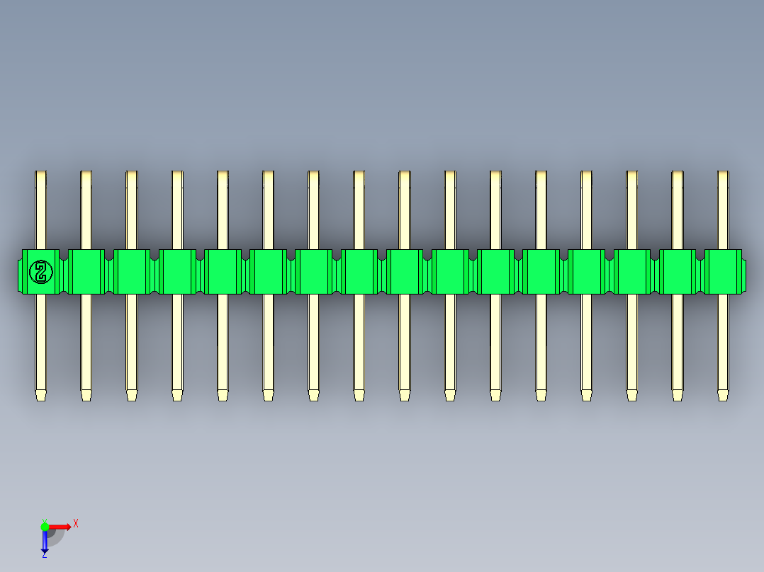 彩色公排针 100mil 2.54mm 系列-DS1022_green_2x16p_100mil_TypeD_rev1.0俯视图