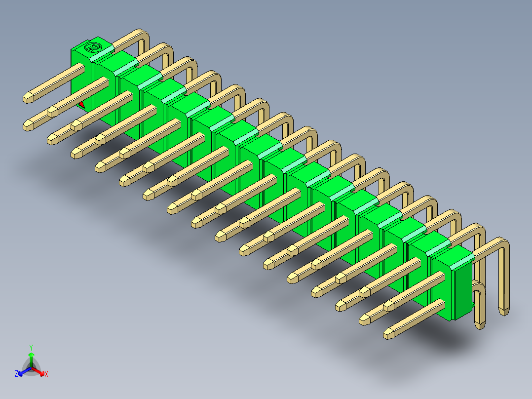彩色公排针 100mil 2.54mm 系列-DS1022_green_2x16p_100mil_TypeD_rev1.0正等轴测图