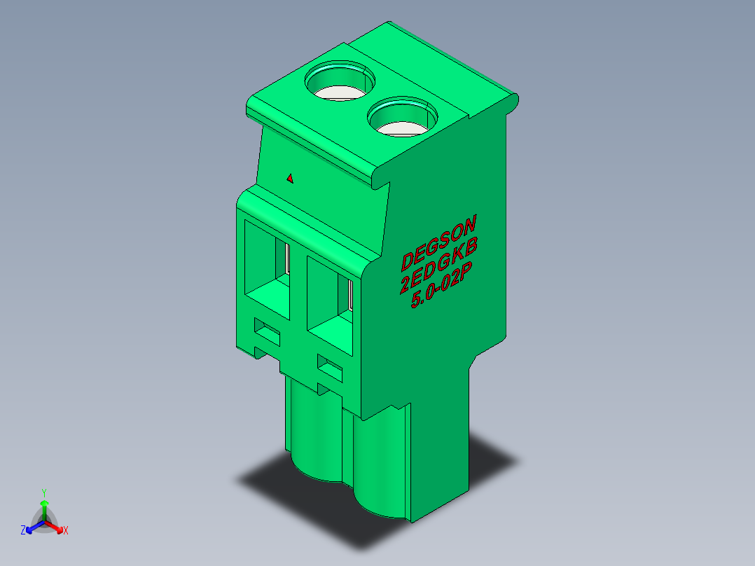 DEGSON 2EDG 系列 5.0mm 可插拔接线端子组-2EDGKB-5.0-02P-14-00AH正等轴测图