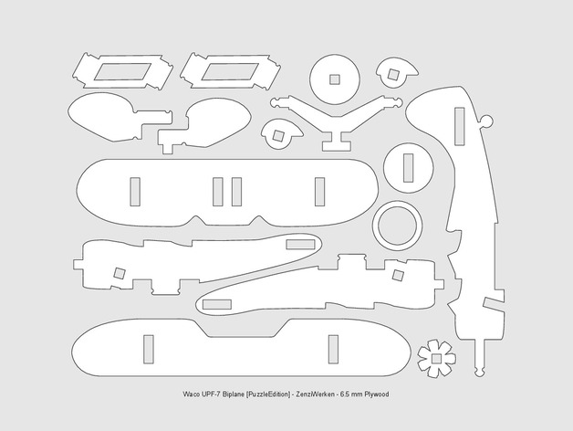简易UPF-7双翼飞机拼图模型图纸 激光雕刻 线切割 dxf svg格式