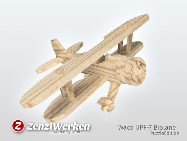 简易UPF-7双翼飞机拼图模型图纸 激光雕刻 线切割 dxf svg格式