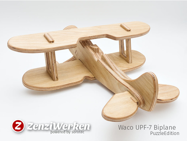 简易UPF-7双翼飞机拼图模型图纸 激光雕刻 线切割 dxf svg格式