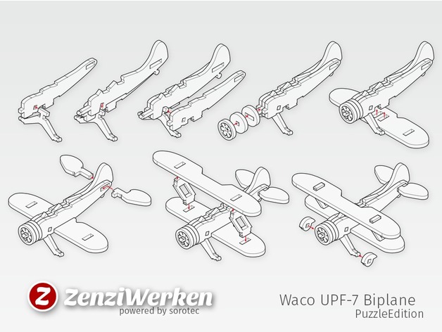 简易UPF-7双翼飞机拼图模型图纸 激光雕刻 线切割 dxf svg格式