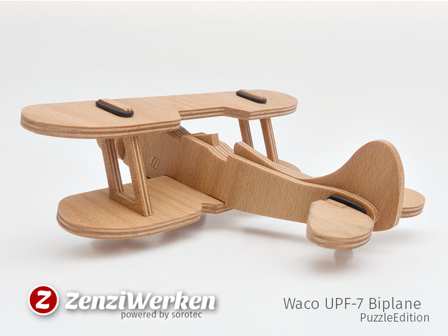 简易UPF-7双翼飞机拼图模型图纸 激光雕刻 线切割 dxf svg格式