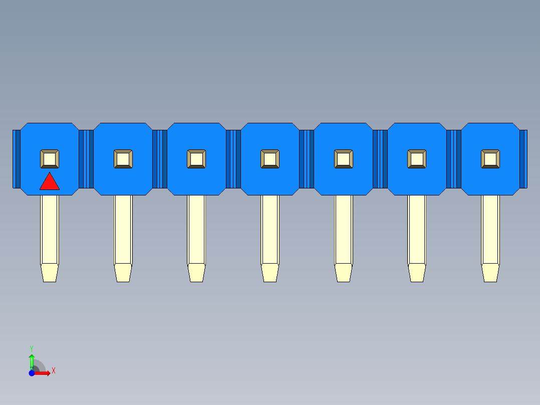 彩色公排针 100mil 2.54mm 系列-DS1022_blue_1x07p_100mil_TypeD_rev1.0前视图
