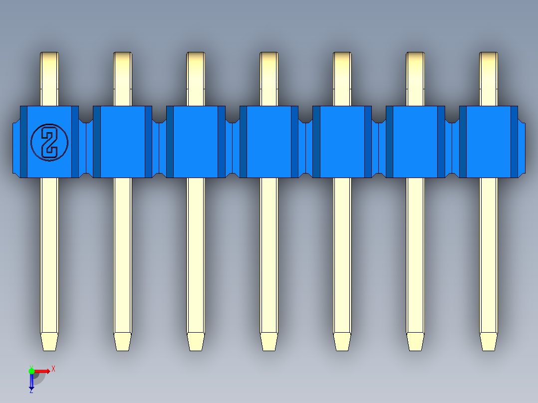彩色公排针 100mil 2.54mm 系列-DS1022_blue_1x07p_100mil_TypeD_rev1.0俯视图