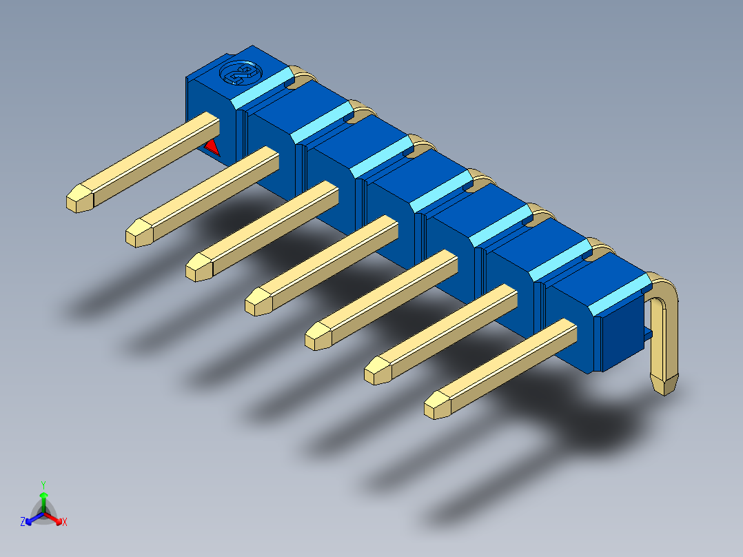 彩色公排针 100mil 2.54mm 系列-DS1022_blue_1x07p_100mil_TypeD_rev1.0正等轴测图