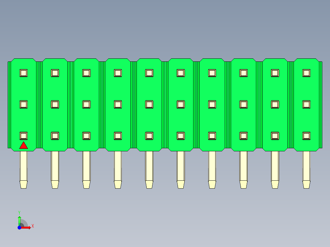 彩色公排针 100mil 2.54mm 系列-DS1022_green_3x10p_100mil_TypeD_rev1.0前视图