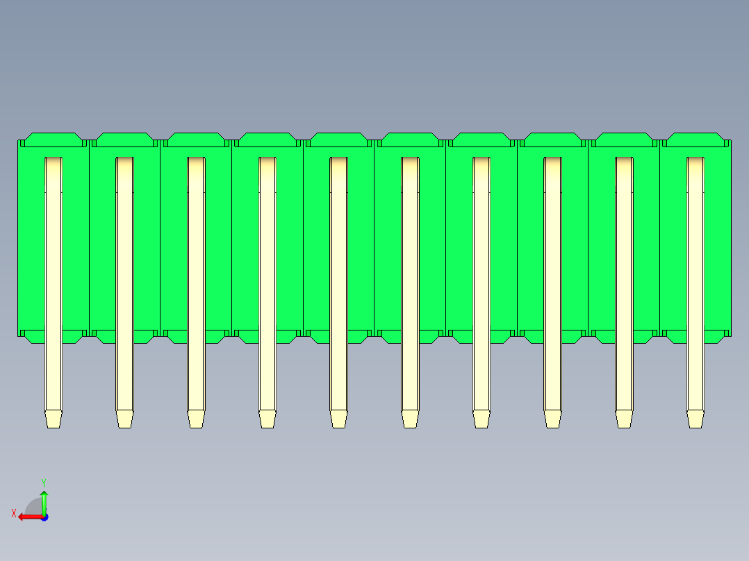 彩色公排针 100mil 2.54mm 系列-DS1022_green_3x10p_100mil_TypeD_rev1.0后视图