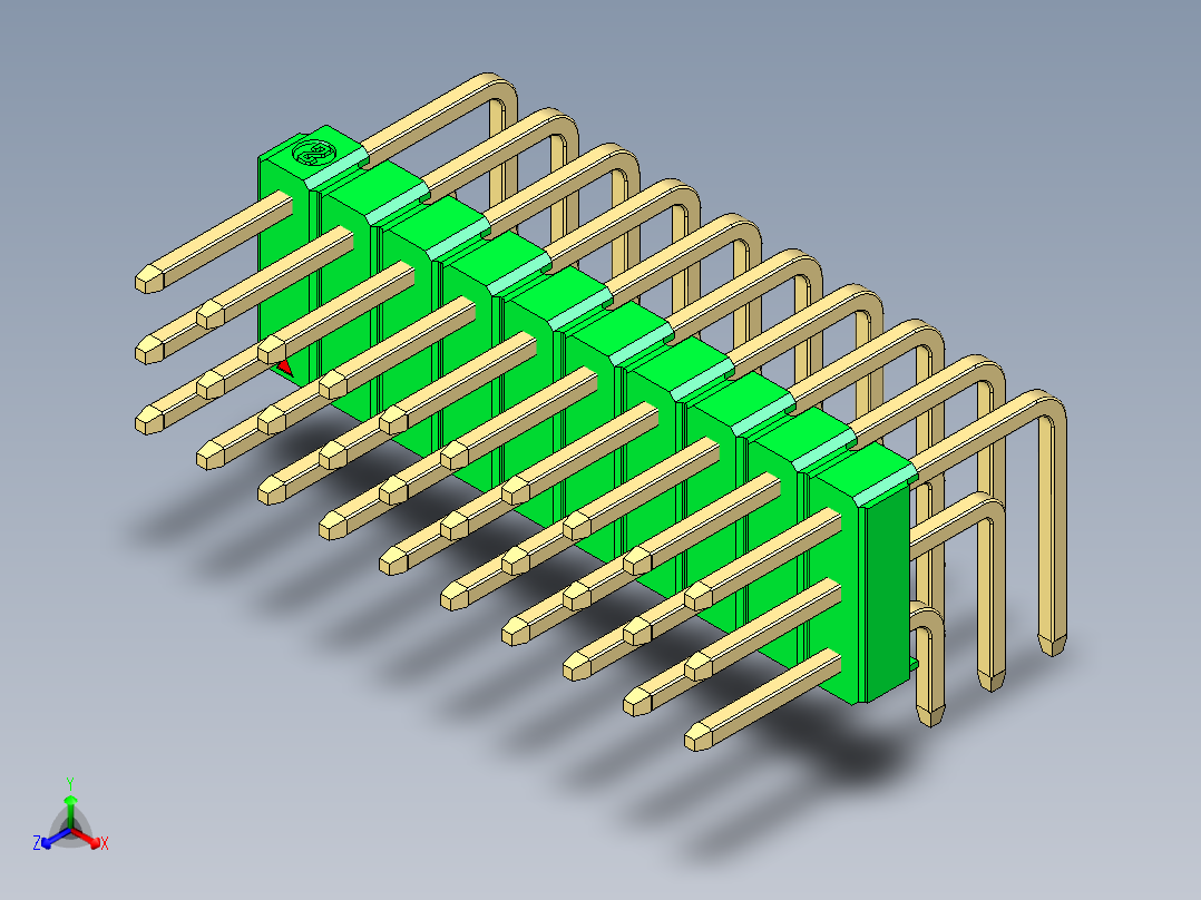 彩色公排针 100mil 2.54mm 系列-DS1022_green_3x10p_100mil_TypeD_rev1.0正等轴测图