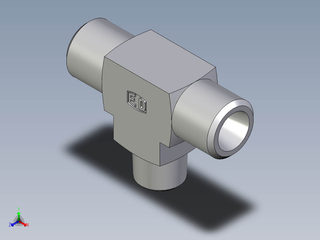 卡套式工业通用硬管接头EO_Male_stud_run_tee_TE06LRCFX正等轴测图