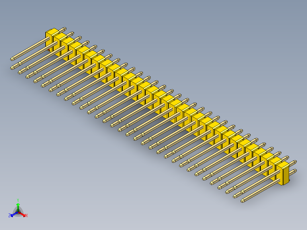 彩色公头100mil（2.54mm）系列-DS1021_yellow_2x31p_100mil_Type5_rev1.0正等轴测图