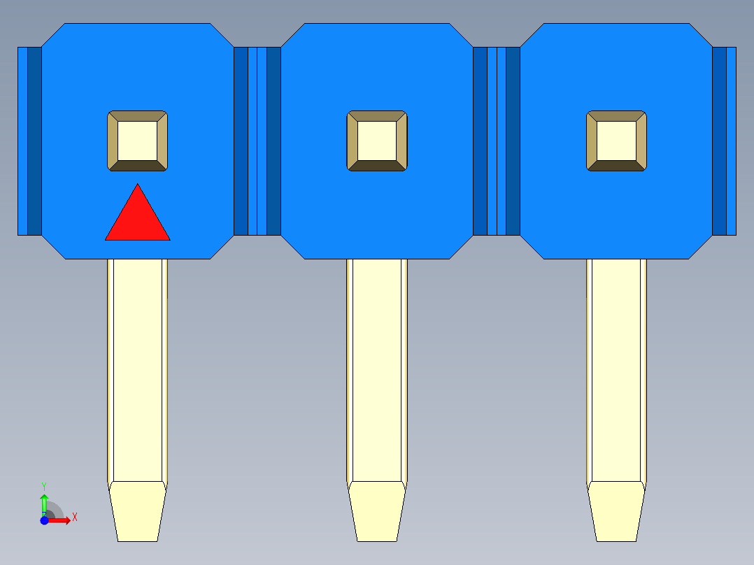 彩色公排针 100mil 2.54mm 系列-DS1022_blue_1x03p_100mil_TypeD_rev1.0前视图