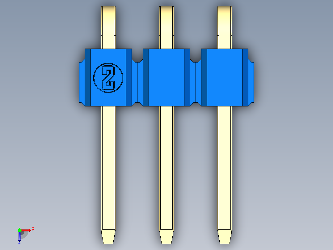 彩色公排针 100mil 2.54mm 系列-DS1022_blue_1x03p_100mil_TypeD_rev1.0俯视图