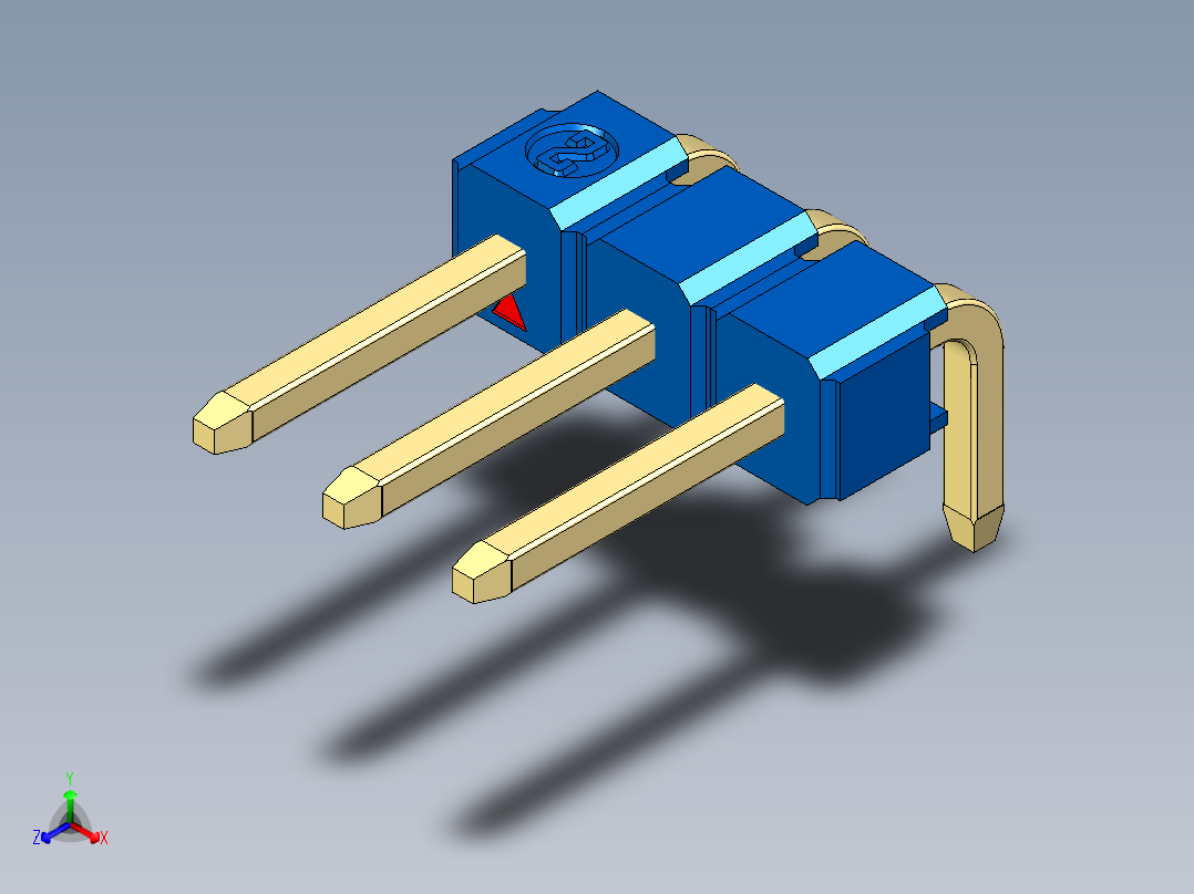 彩色公排针 100mil 2.54mm 系列-DS1022_blue_1x03p_100mil_TypeD_rev1.0正等轴测图