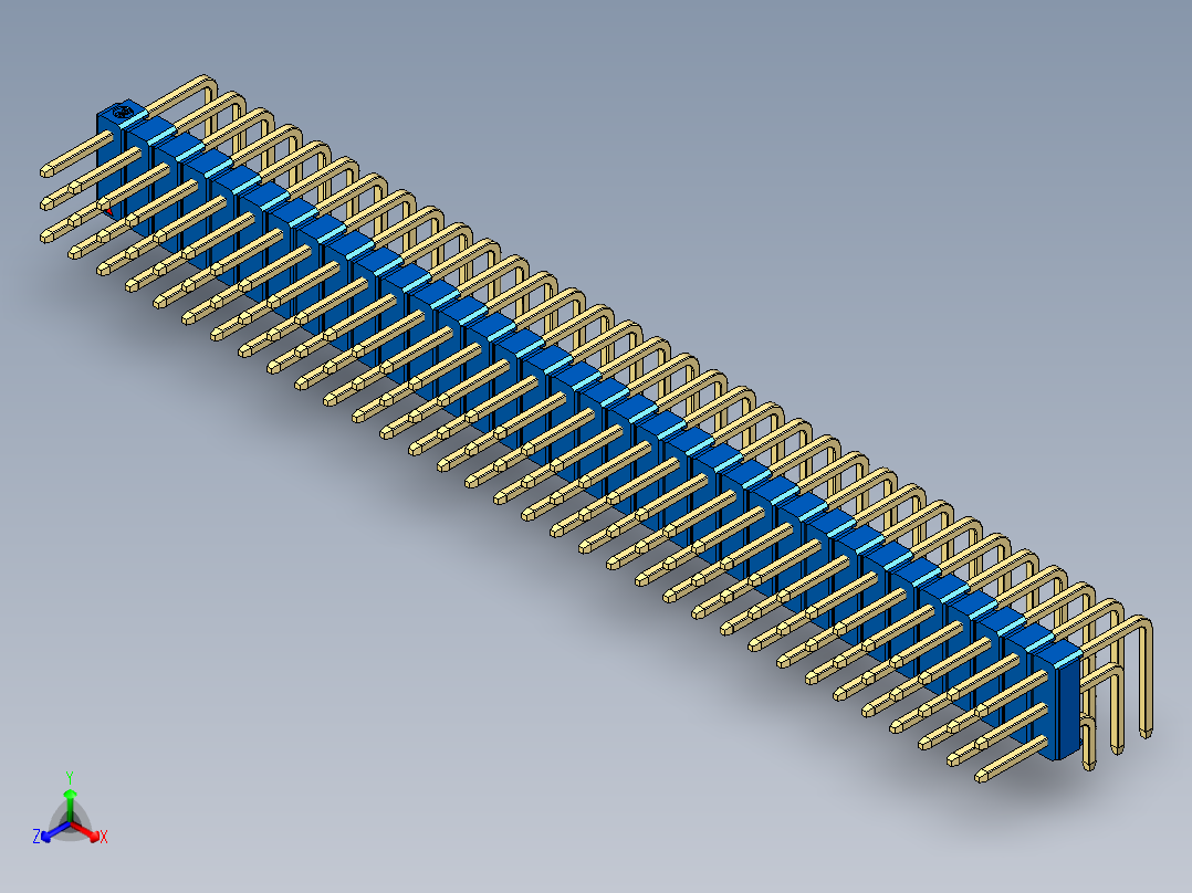 彩色公排针 100mil 2.54mm 系列-DS1022_blue_3x34p_100mil_TypeD_rev1.0正等轴测图
