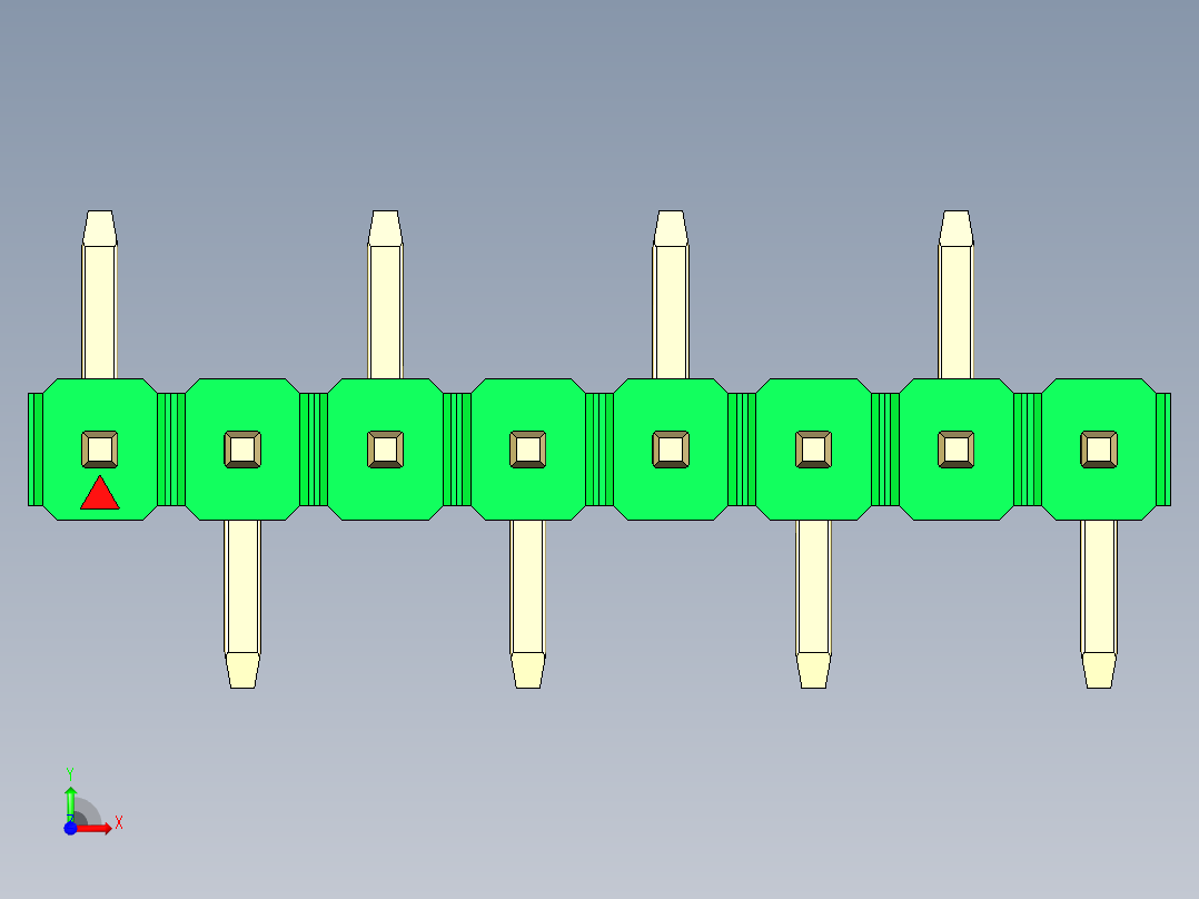 彩色公排针 100mil 2.54mm 系列-DS1022_green_08p_100mil_Type_SMT_R1_rev1.0前视图